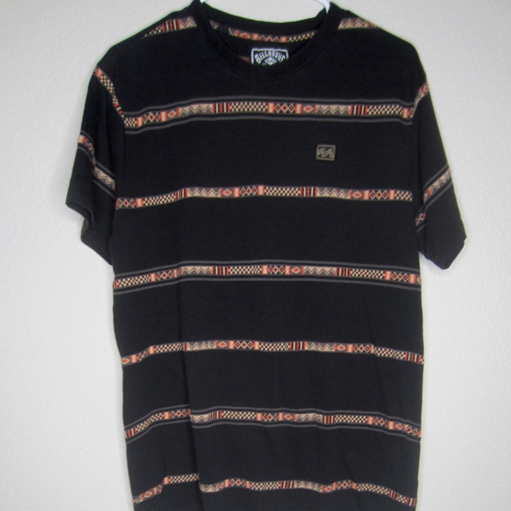 Billabong Y2K Black and orange Patterned Tee - Size large
